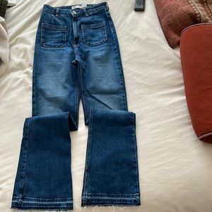 Zara Ultra High Waist Flare with Slit Hem Raw Edge Details